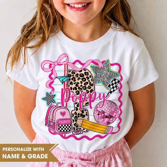 Personalized Girls Back to School Shirt, Custom Name and Grade Kids Tee