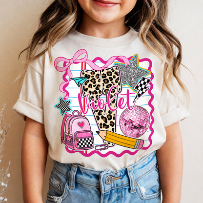 Personalized Girls Back to School Shirt, Custom Name and Grade Kids Tee