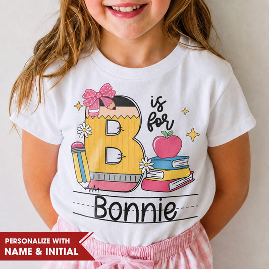 Personalized Girls Initial and Name Shirt, Back to School Youth Tee