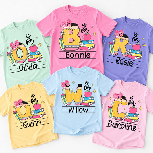 Personalized Girls Initial and Name Shirt, Back to School Youth Tee