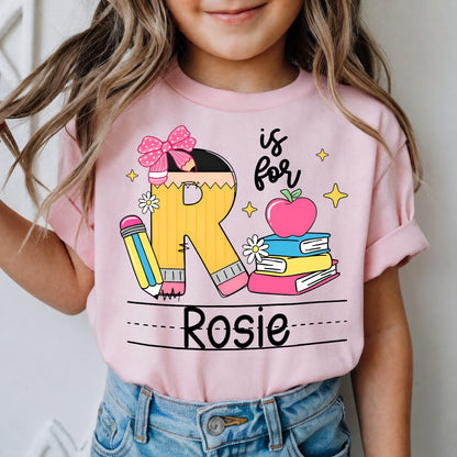 Personalized Girls Initial and Name Shirt, Back to School Youth Tee