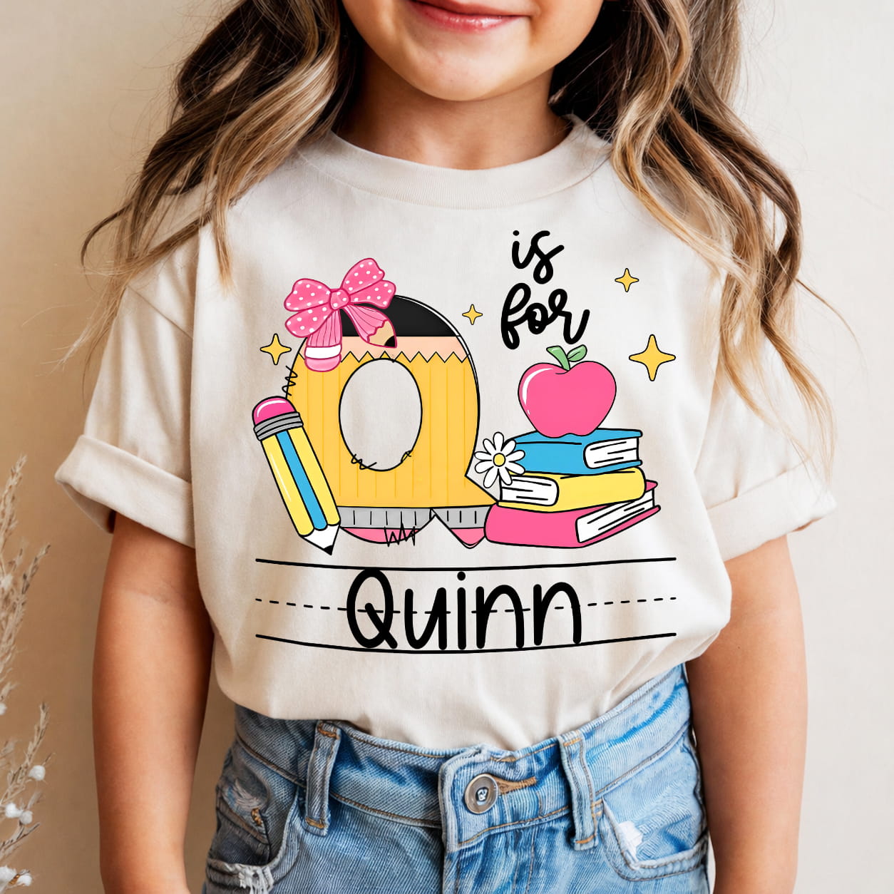 Personalized Girls Initial and Name Shirt, Back to School Youth Tee