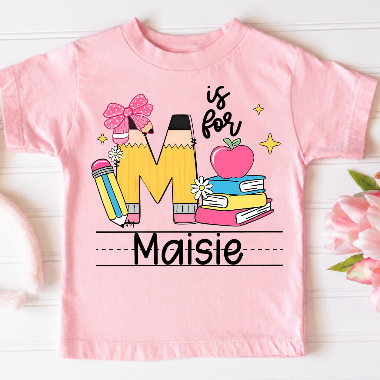 Personalized Girls Initial and Name Shirt, Back to School Youth Tee