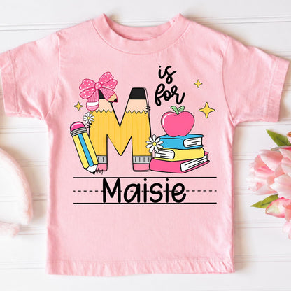 Personalized Girls Initial and Name Shirt, Back to School Youth Tee