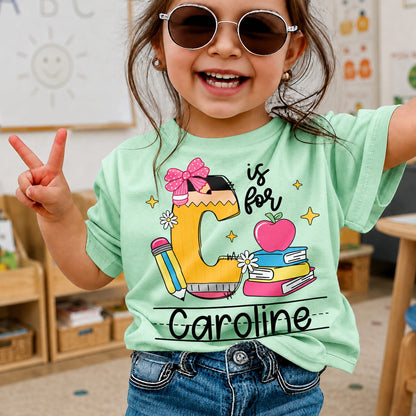 Personalized Girls Initial and Name Shirt, Back to School Youth Tee