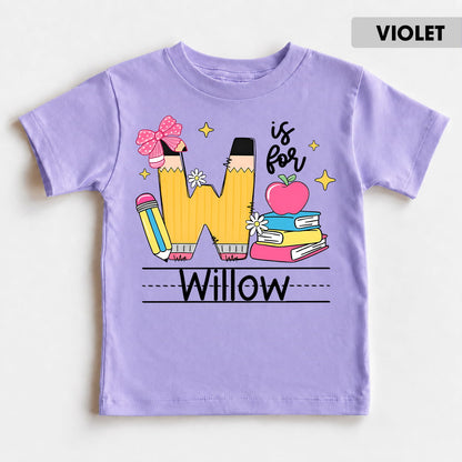 Personalized Girls Initial and Name Shirt, Back to School Youth Tee