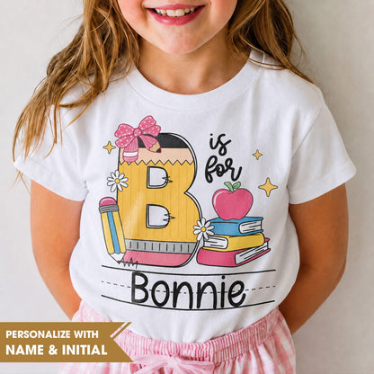Personalized Girls Initial and Name Shirt, Back to School Youth Tee