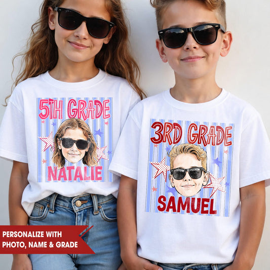Personalized Kids Back to School Shirt With Photo, Name & Grade - For Boys And Girls