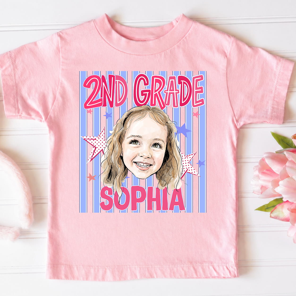 Personalized Kids Back to School Shirt With Photo, Name & Grade - For Boys And Girls