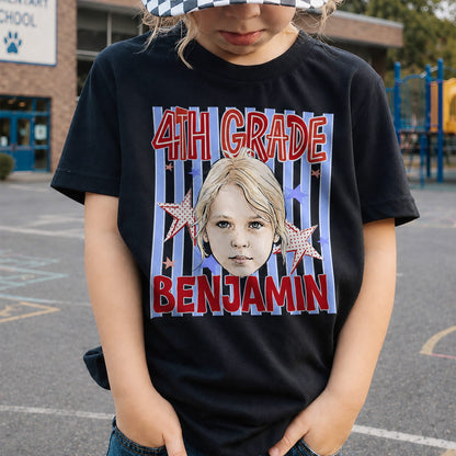 Personalized Kids Back to School Shirt With Photo, Name & Grade - For Boys And Girls