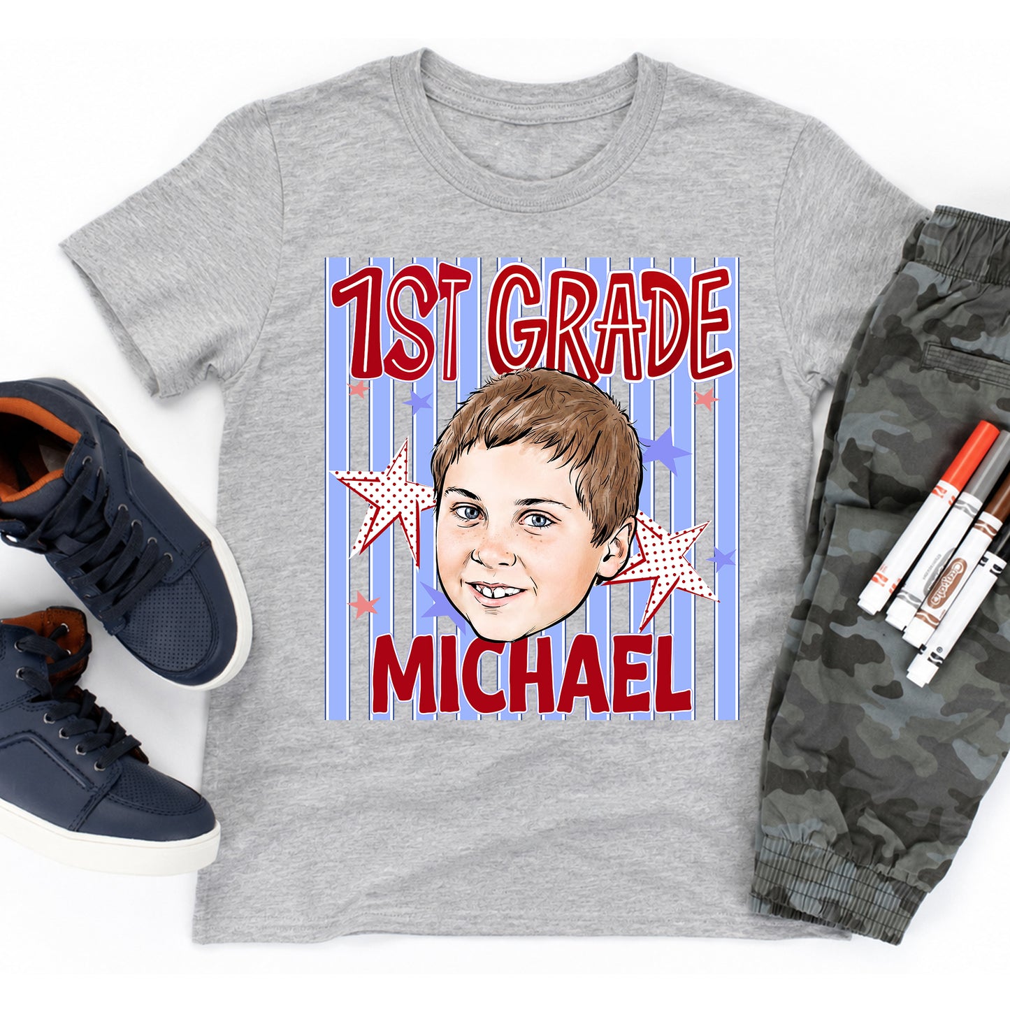 Personalized Kids Back to School Shirt With Photo, Name & Grade - For Boys And Girls