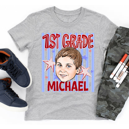 Personalized Kids Back to School Shirt With Photo, Name & Grade - For Boys And Girls