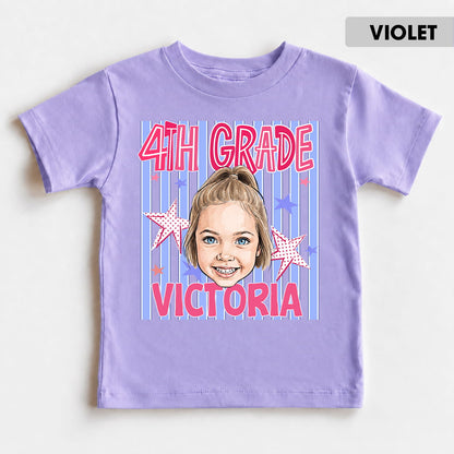 Personalized Kids Back to School Shirt With Photo, Name & Grade - For Boys And Girls