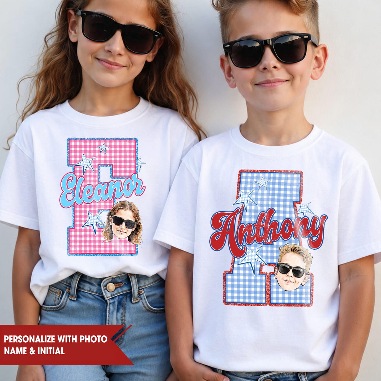 Personalized Kids Photo & Initial Shirt, Custom Name Youth Tee for Back to School