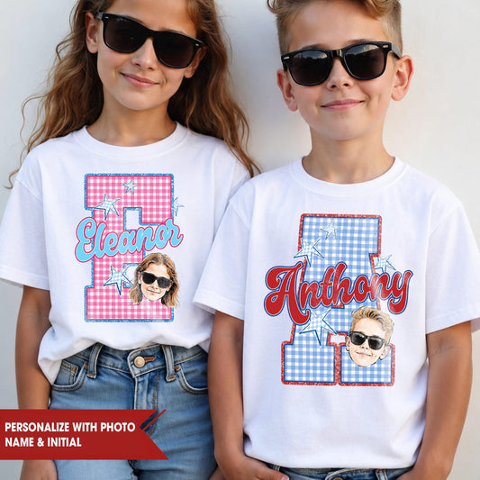 Personalized Kids Photo & Initial Shirt, Custom Name Youth Tee for Back to School