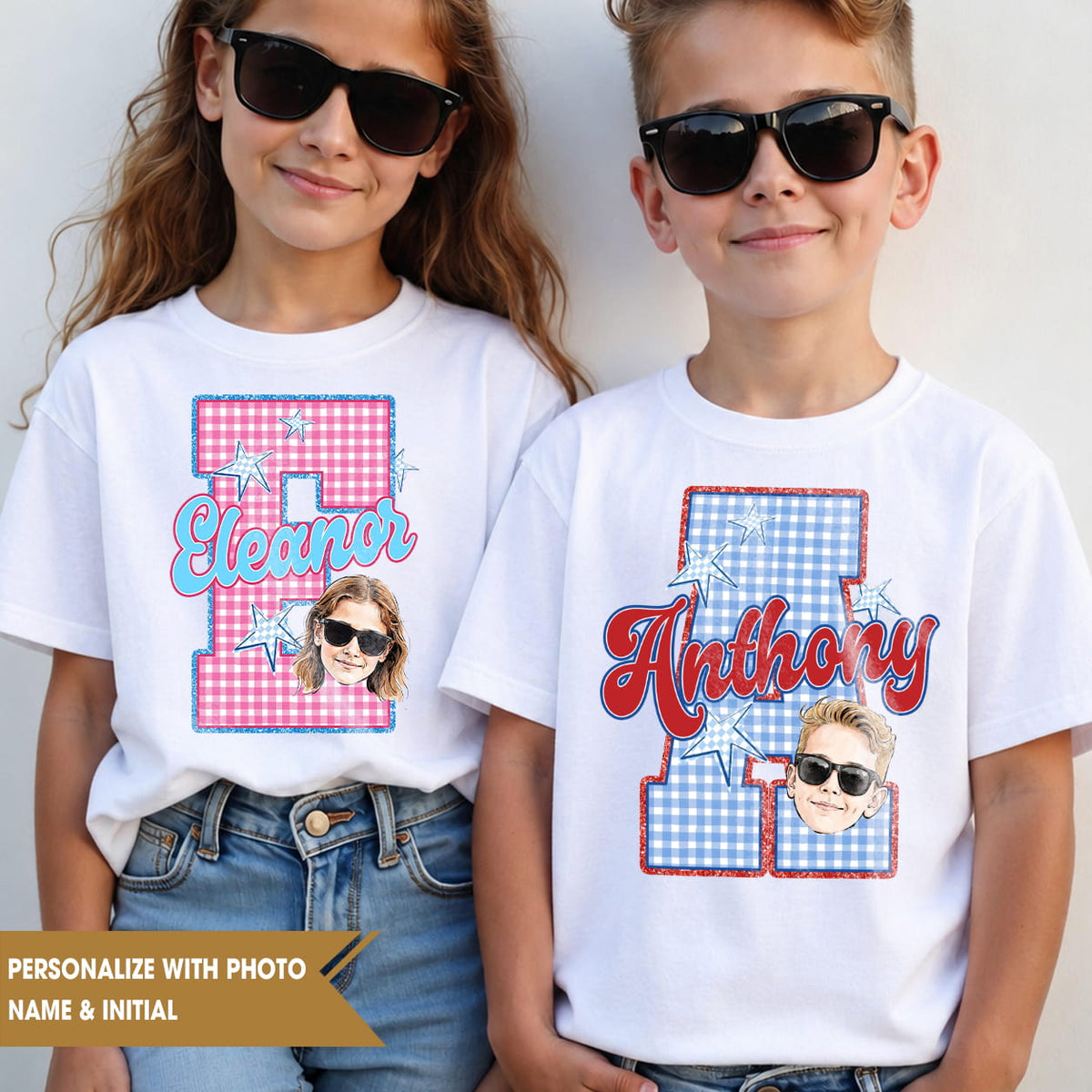 Personalized Kids Photo & Initial Shirt, Custom Name Youth Tee for Back to School