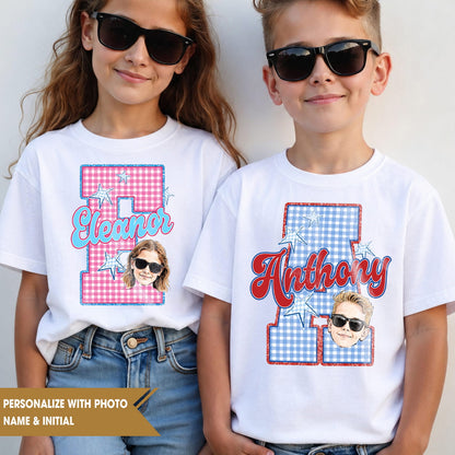 Personalized Kids Photo & Initial Shirt, Custom Name Youth Tee for Back to School