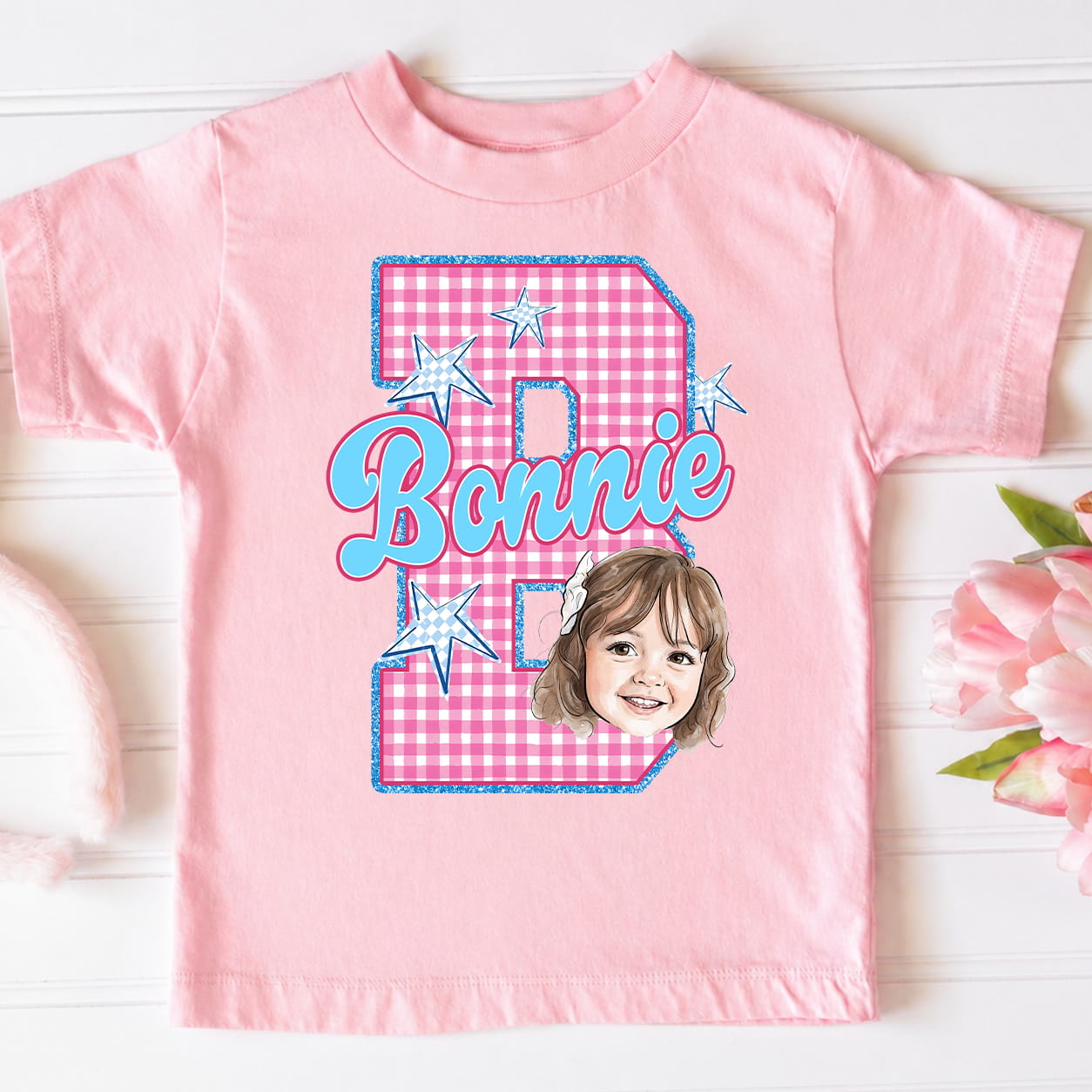 Personalized Kids Photo & Initial Shirt, Custom Name Youth Tee for Back to School
