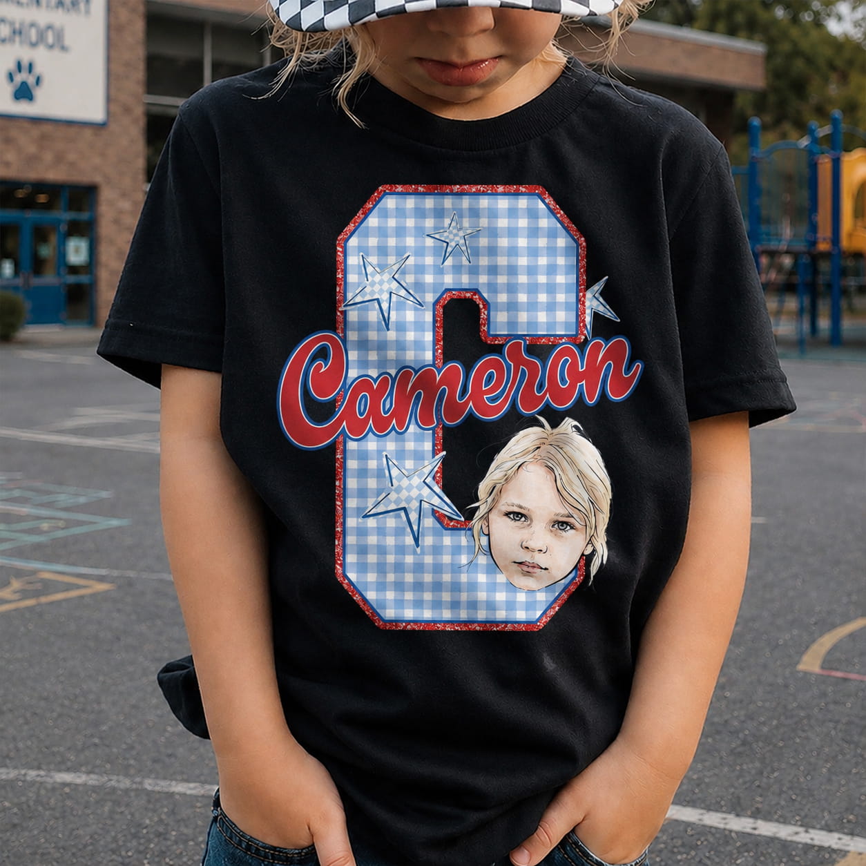 Personalized Kids Photo & Initial Shirt, Custom Name Youth Tee for Back to School