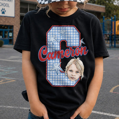 Personalized Kids Photo & Initial Shirt, Custom Name Youth Tee for Back to School