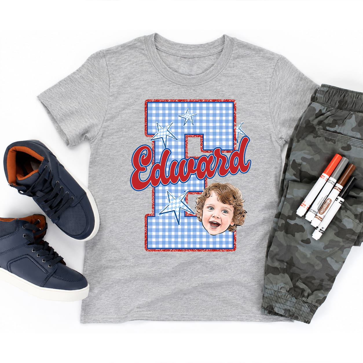 Personalized Kids Photo & Initial Shirt, Custom Name Youth Tee for Back to School