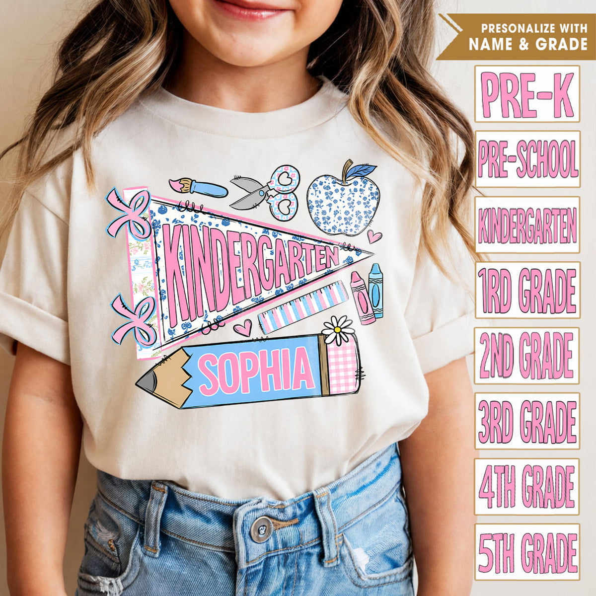 Personalized Back to School Kids Shirt, Custom Grade and Name Youth Tee