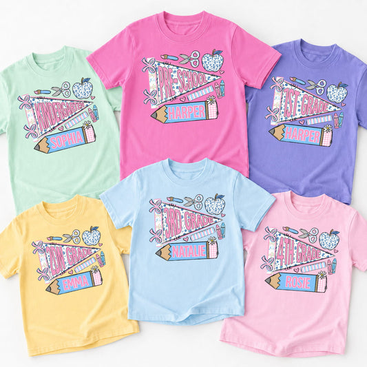 Personalized Back to School Kids Shirt, Custom Grade and Name Youth Tee