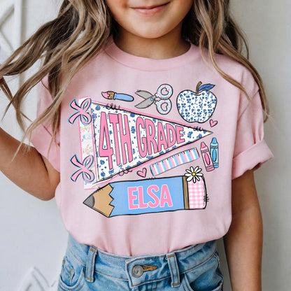 Personalized Back to School Kids Shirt, Custom Grade and Name Youth Tee