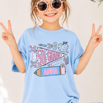 Personalized Back to School Kids Shirt, Custom Grade and Name Youth Tee