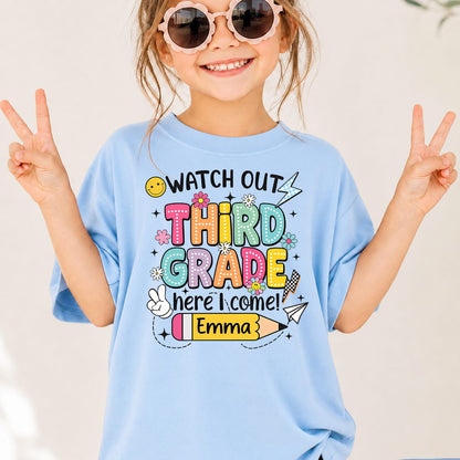 Personalized Kids School Shirt, Custom Name and Grade Youth Tee, Back to School Shirt