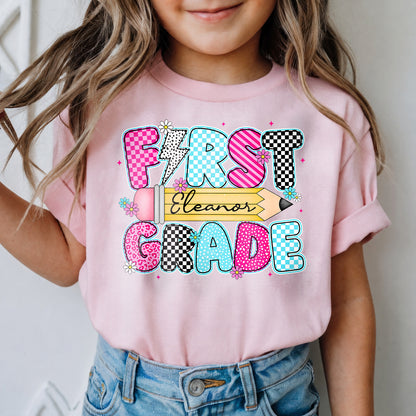 Personalized Kids Grade Shirt, Custom Name Back to School Shirt for Students