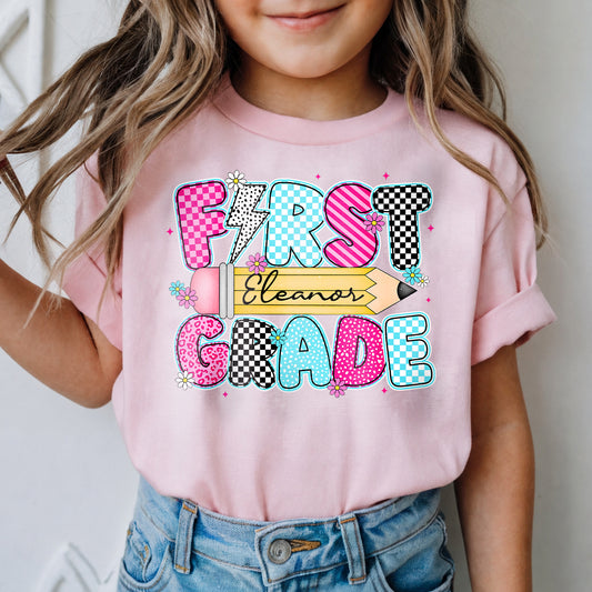 Personalized Kids Grade Shirt, Custom Name Back to School Shirt for Students
