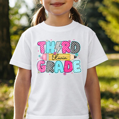 Personalized Kids Grade Shirt, Custom Name Back to School Shirt for Students