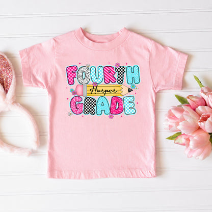 Personalized Kids Grade Shirt, Custom Name Back to School Shirt for Students