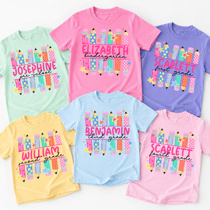 Personalized Kids Back to School Shirt, Custom Name and Grade Student Tee