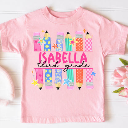 Personalized Kids Back to School Shirt, Custom Name and Grade Student Tee
