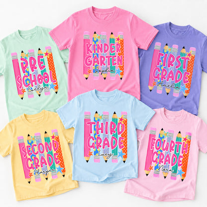 Personalized Kids Back to School Shirt, Custom Name and Grade Youth Tee