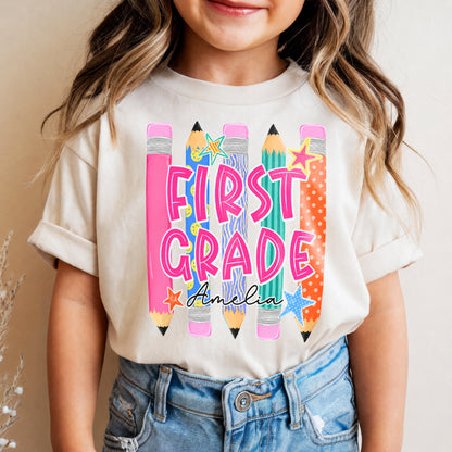 Personalized Kids Back to School Shirt, Custom Name and Grade Youth Tee