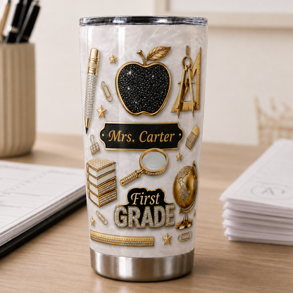 Personalized Teacher Tumbler 20oz, Custom Name & Grade Back to School Gift