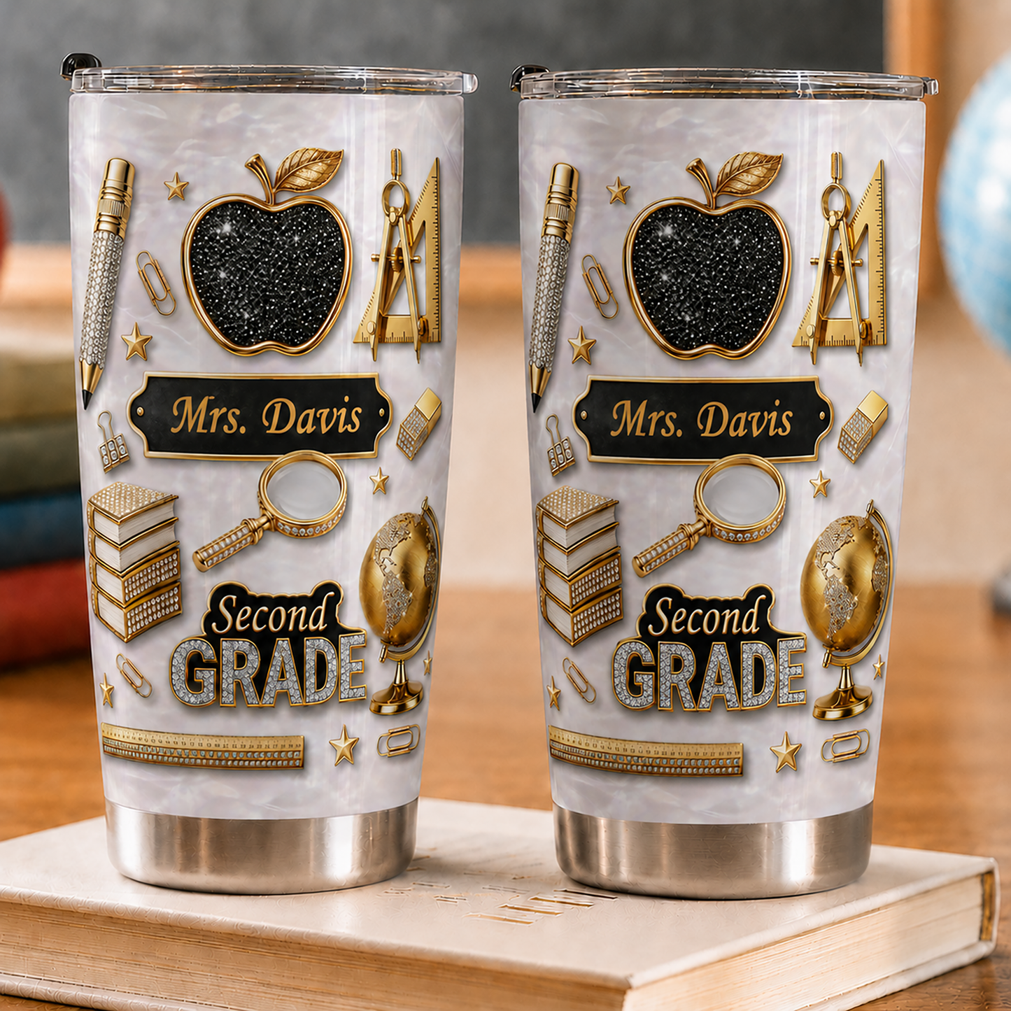 Personalized Teacher Tumbler 20oz, Custom Name & Grade Back to School Gift