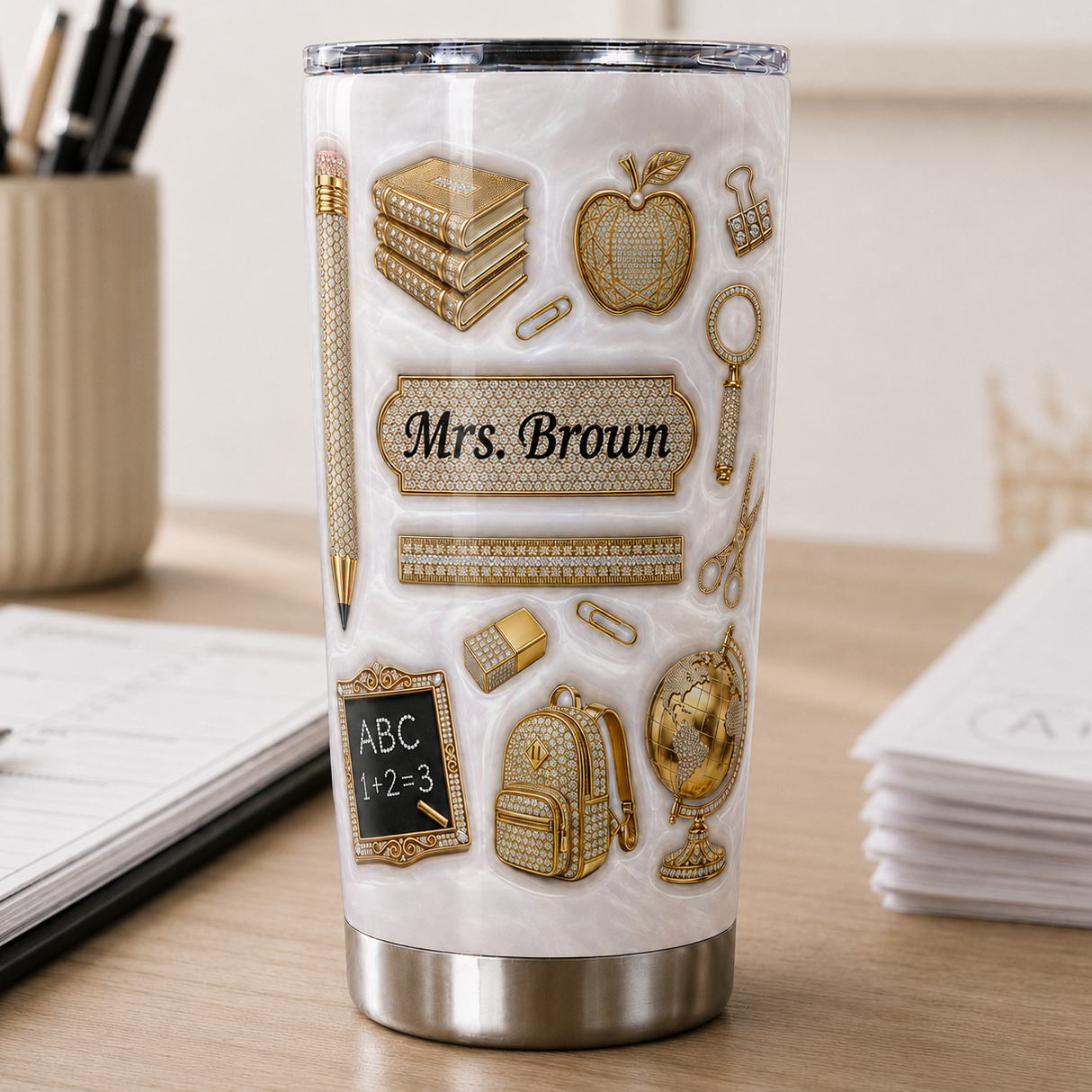 Personalized Teacher Tumbler 20 oz, Custom Teacher Name Tumbler, Back to School Gift