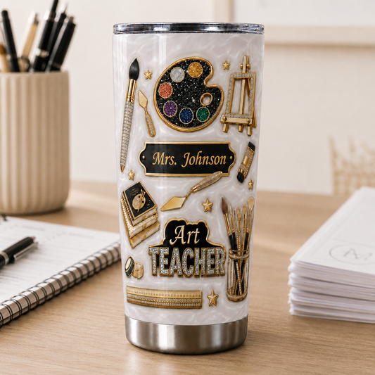 Personalized Art Teacher Tumbler, Custom Teacher Name 20 oz Tumbler, Back to School Gift
