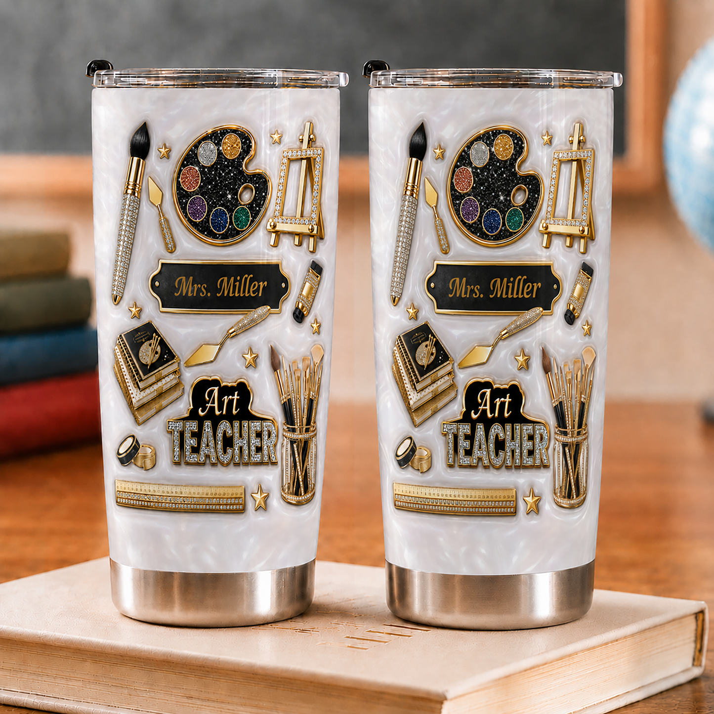 Personalized Art Teacher Tumbler, Custom Teacher Name 20 oz Tumbler, Back to School Gift