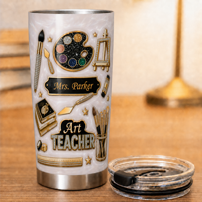 Personalized Art Teacher Tumbler, Custom Teacher Name 20 oz Tumbler, Back to School Gift
