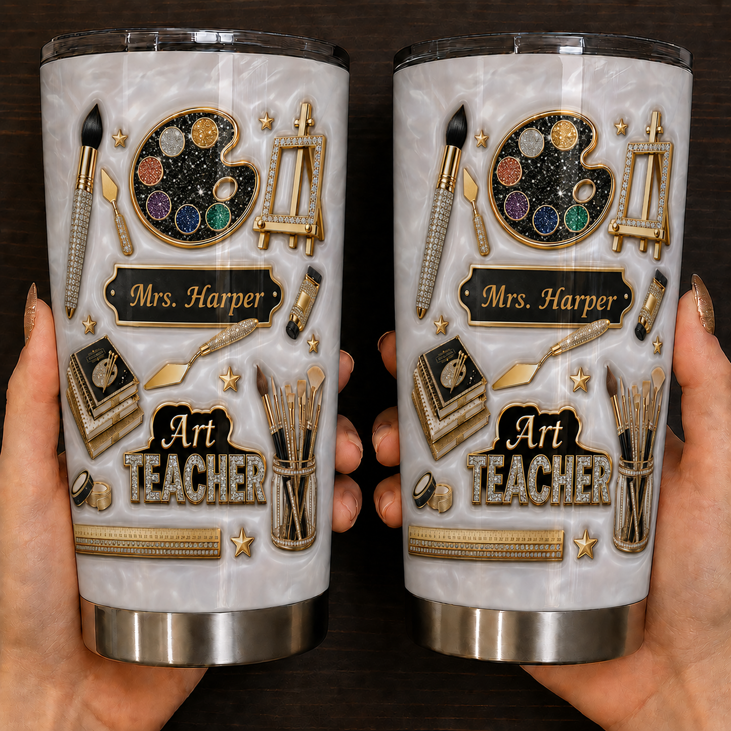 Personalized Art Teacher Tumbler, Custom Teacher Name 20 oz Tumbler, Back to School Gift
