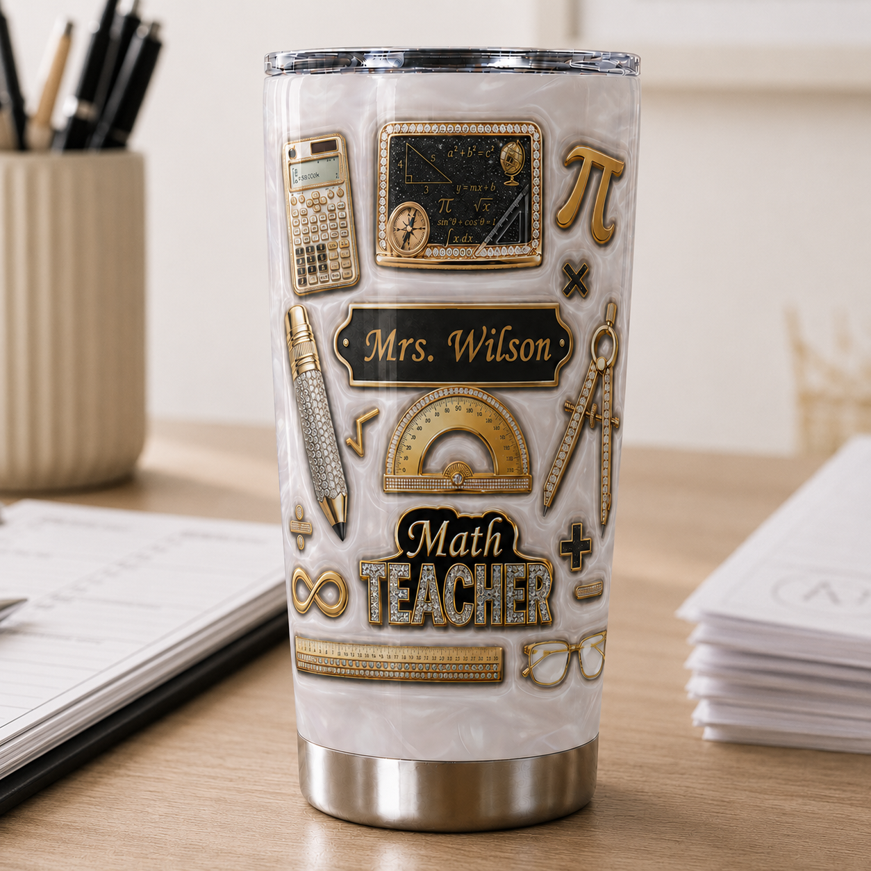 Personalized Math Teacher Tumbler, Custom Teacher Name 20 oz Tumbler, Back to School Gift