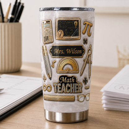 Personalized Math Teacher Tumbler, Custom Teacher Name 20 oz Tumbler, Back to School Gift