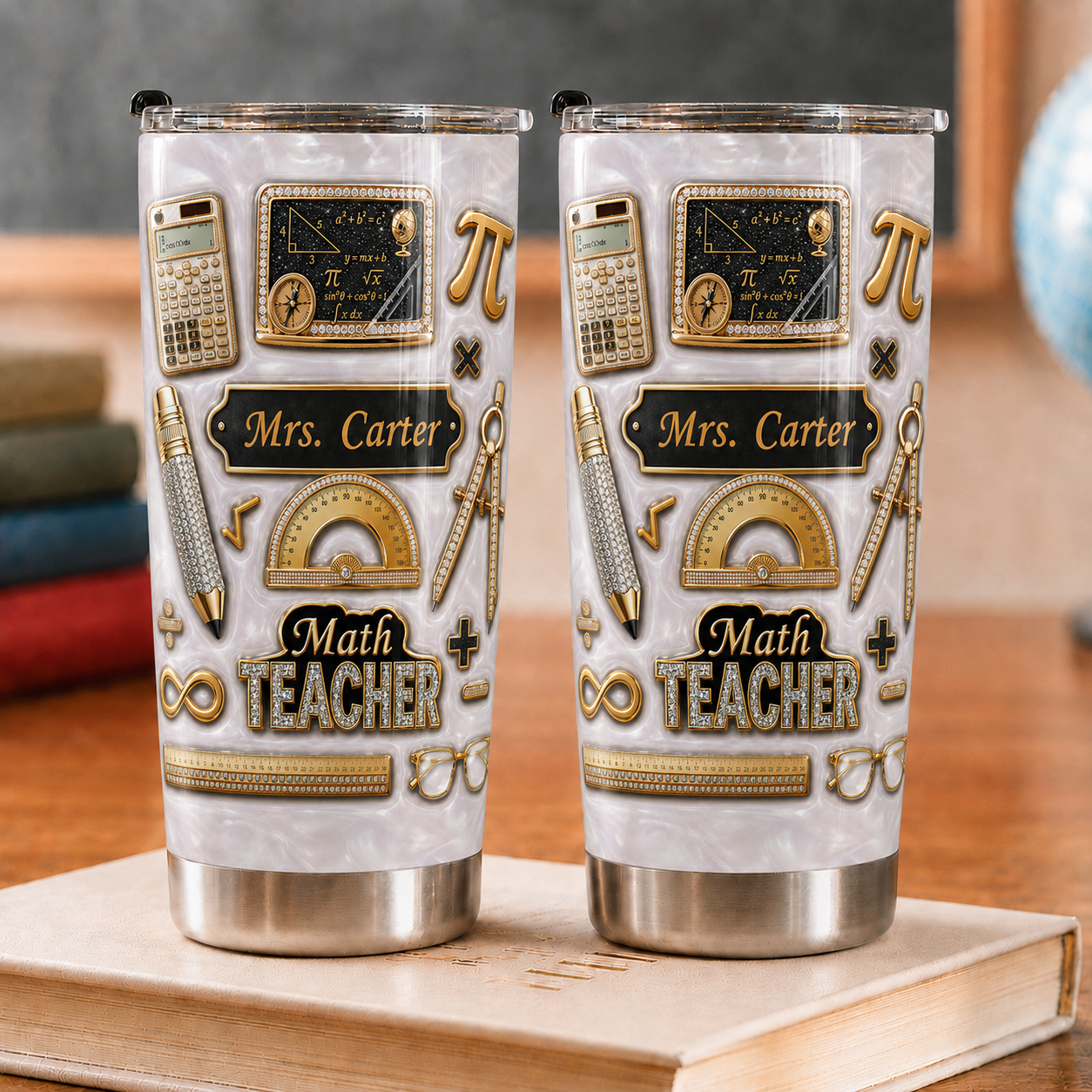 Personalized Math Teacher Tumbler, Custom Teacher Name 20 oz Tumbler, Back to School Gift