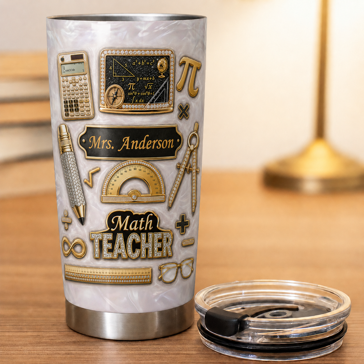 Personalized Math Teacher Tumbler, Custom Teacher Name 20 oz Tumbler, Back to School Gift