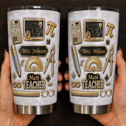 Personalized Math Teacher Tumbler, Custom Teacher Name 20 oz Tumbler, Back to School Gift